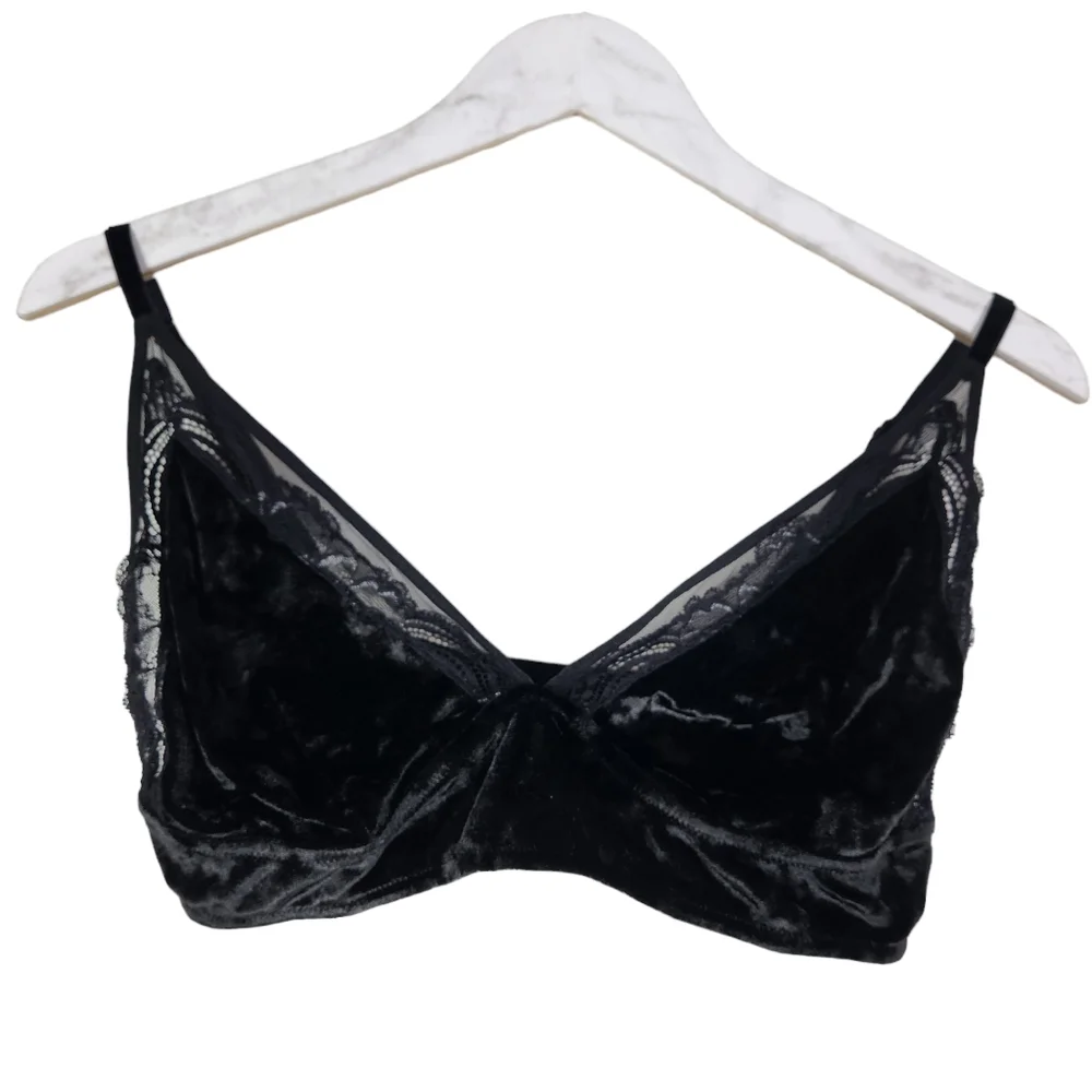 SOMA Bralette Womens Extra Large Black Velvet Illusion Bra Lace Mesh Wireless XL - Picture 4 of 8